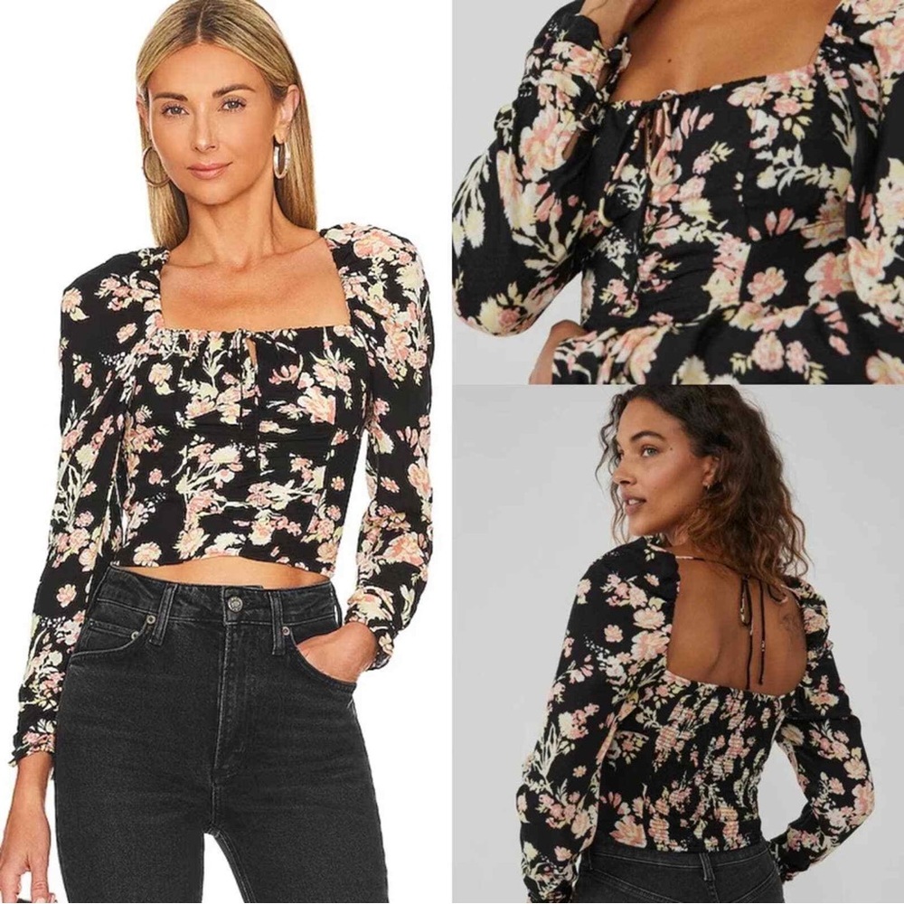 NWT Free People Hilary Printed Top Black Combo Women's Size XS